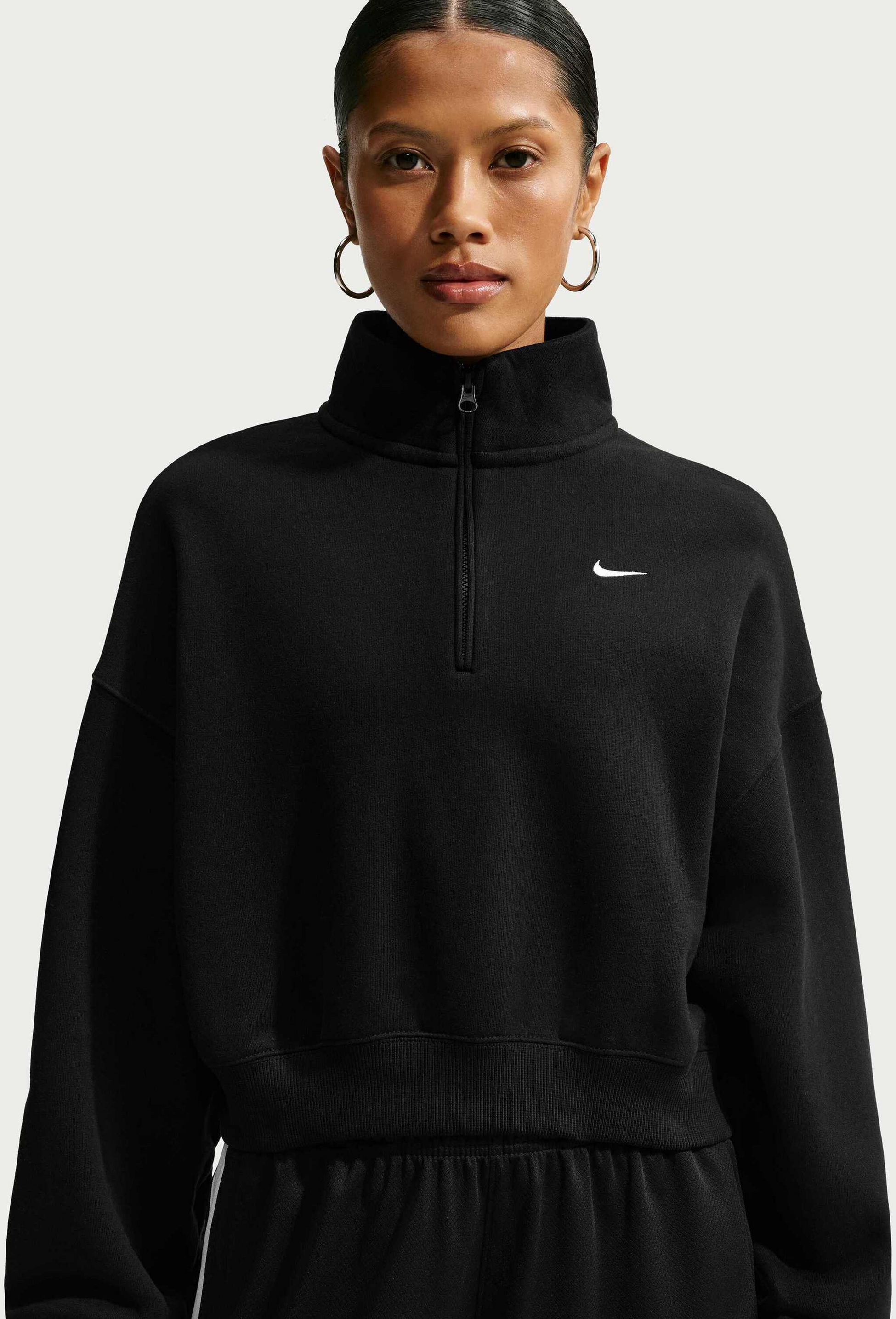 NIKE, Women's Oversized 1/4-zip Cropped Top Studio Fleece Medium Weight