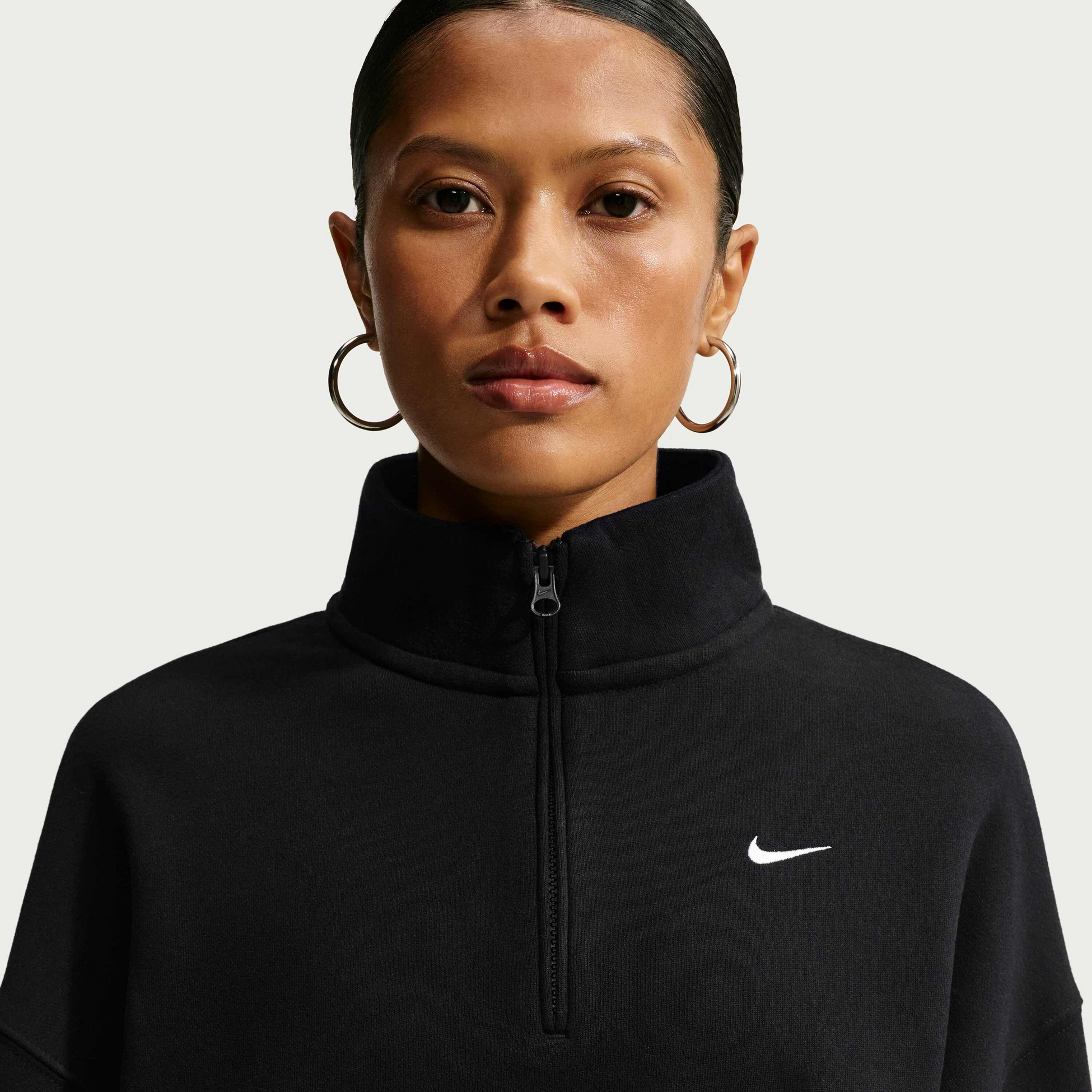NIKE, Women's Oversized 1/4-zip Cropped Top Studio Fleece Medium Weight