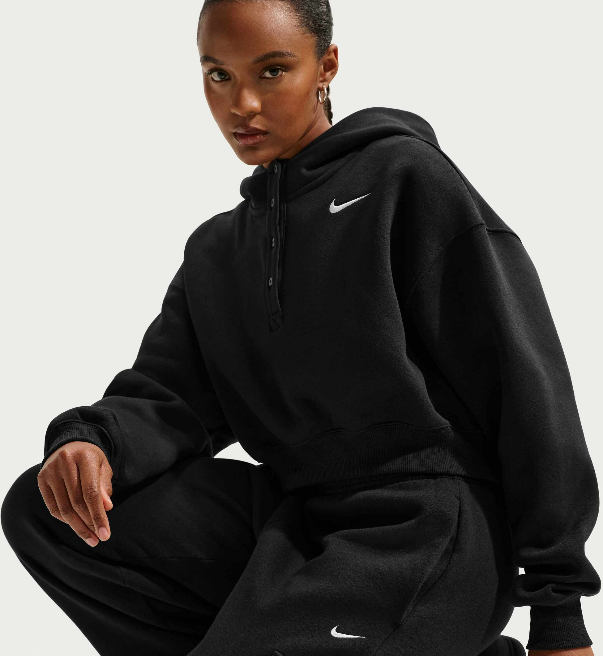 NIKE, Women's Oversized Cropped Henley Hoodie Sportswear Phoenix Fleece