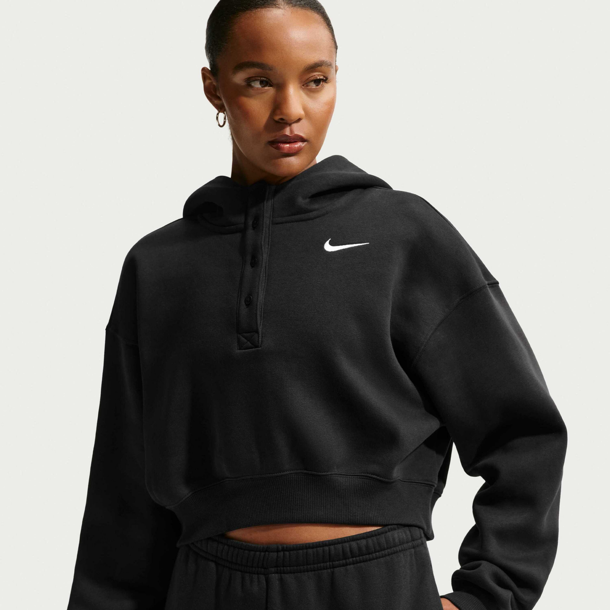 NIKE, Women's Oversized Cropped Henley Hoodie Sportswear Phoenix Fleece