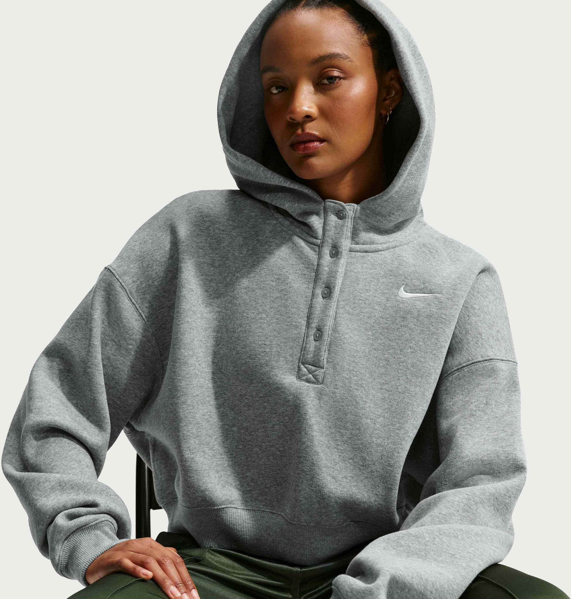 NIKE, Women's Oversized Cropped Henley Hoodie Sportswear Phoenix Fleece