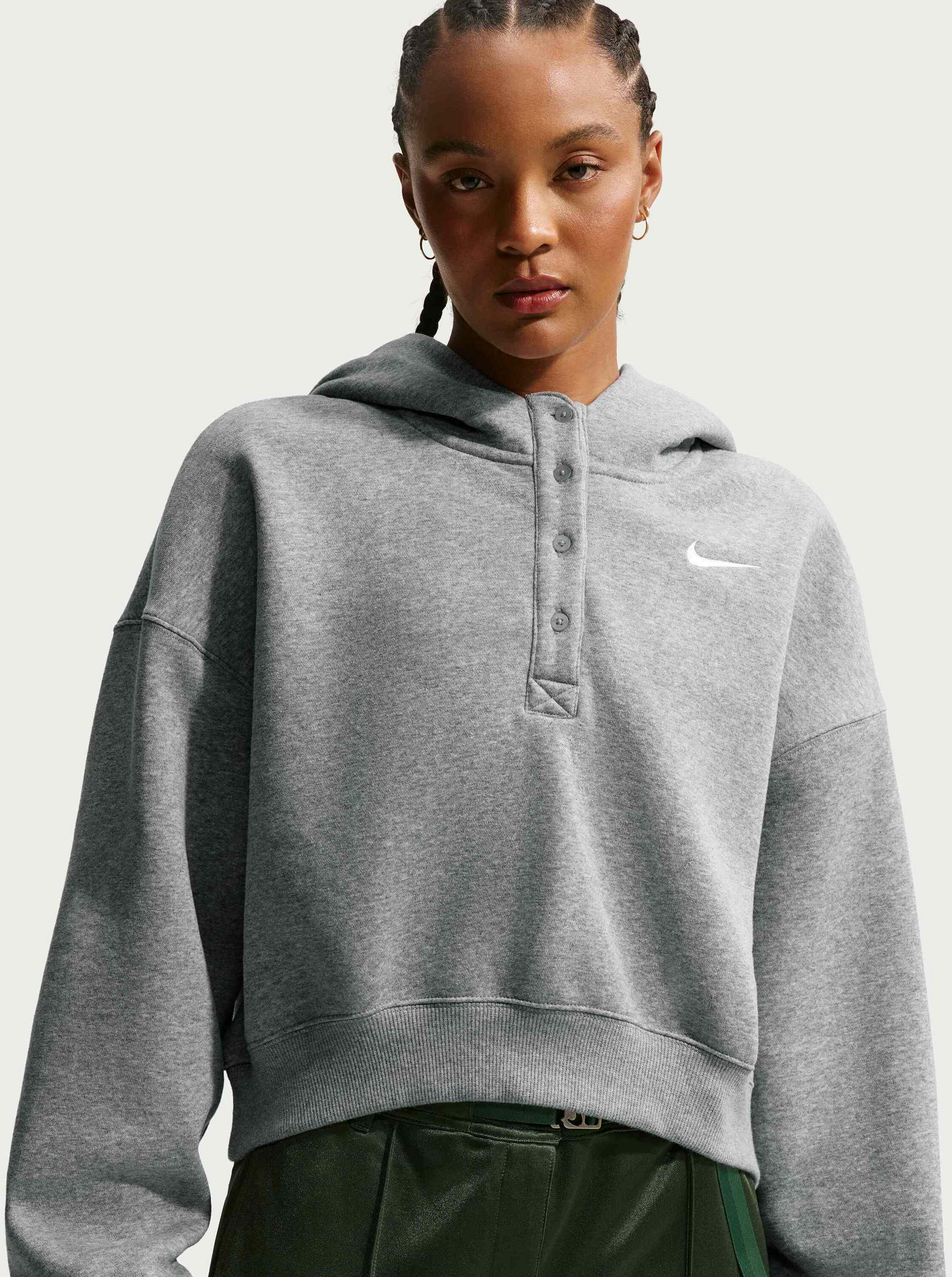 NIKE, Women's Oversized Cropped Henley Hoodie Sportswear Phoenix Fleece