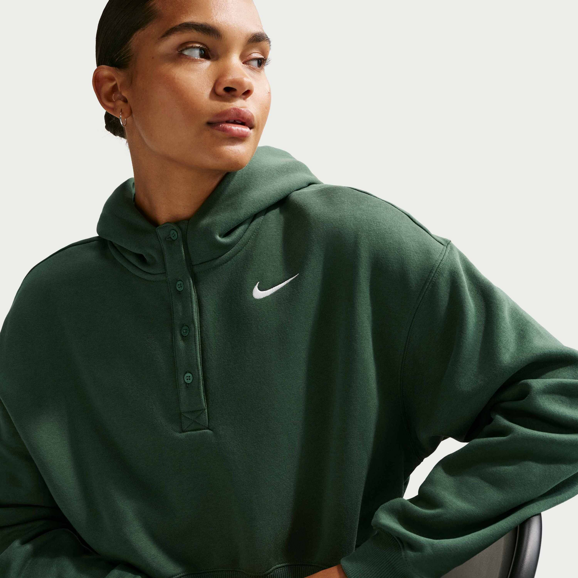 NIKE, Women's Oversized Cropped Henley Hoodie Sportswear Phoenix Fleece