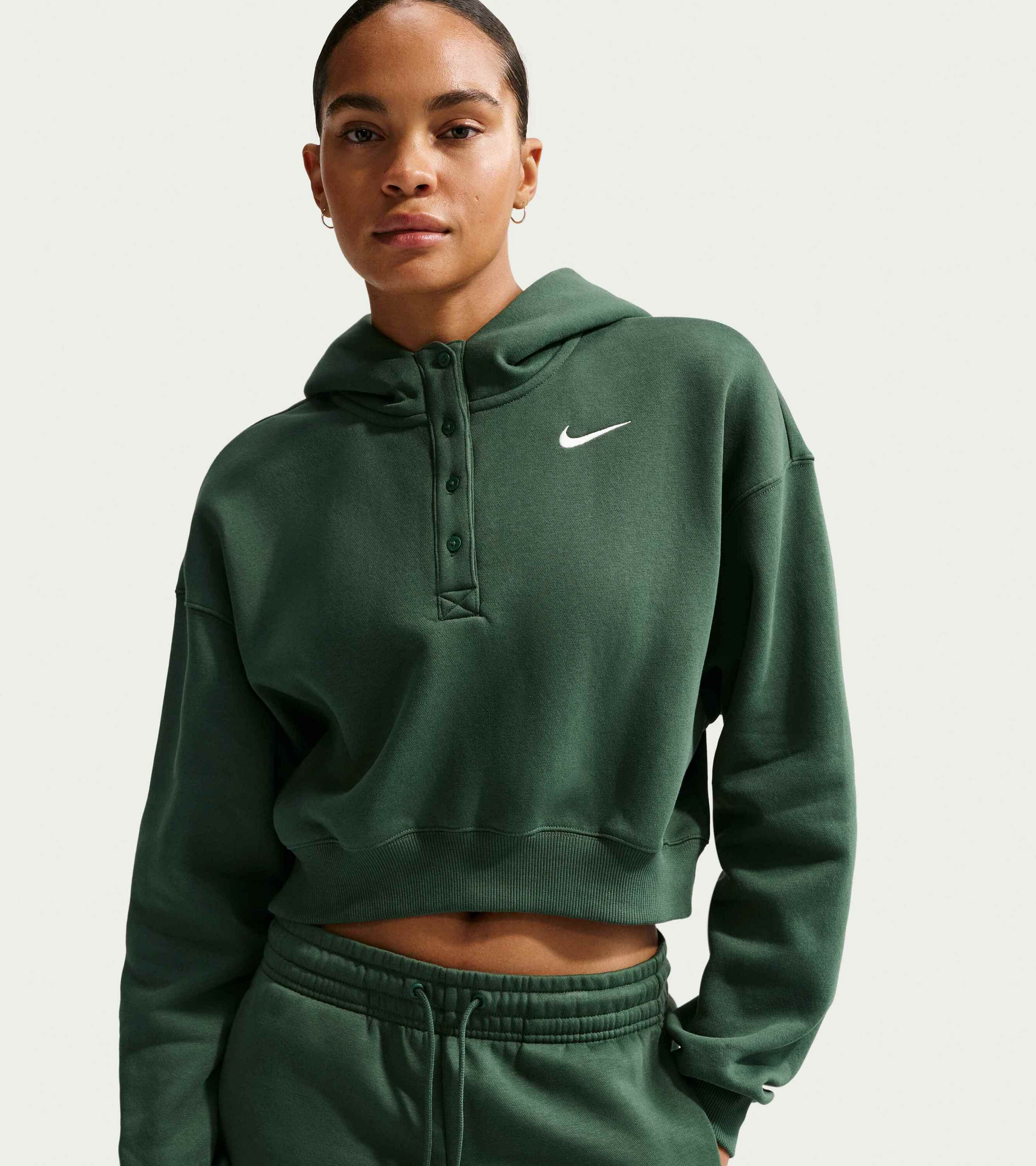 NIKE, Women's Oversized Cropped Henley Hoodie Sportswear Phoenix Fleece