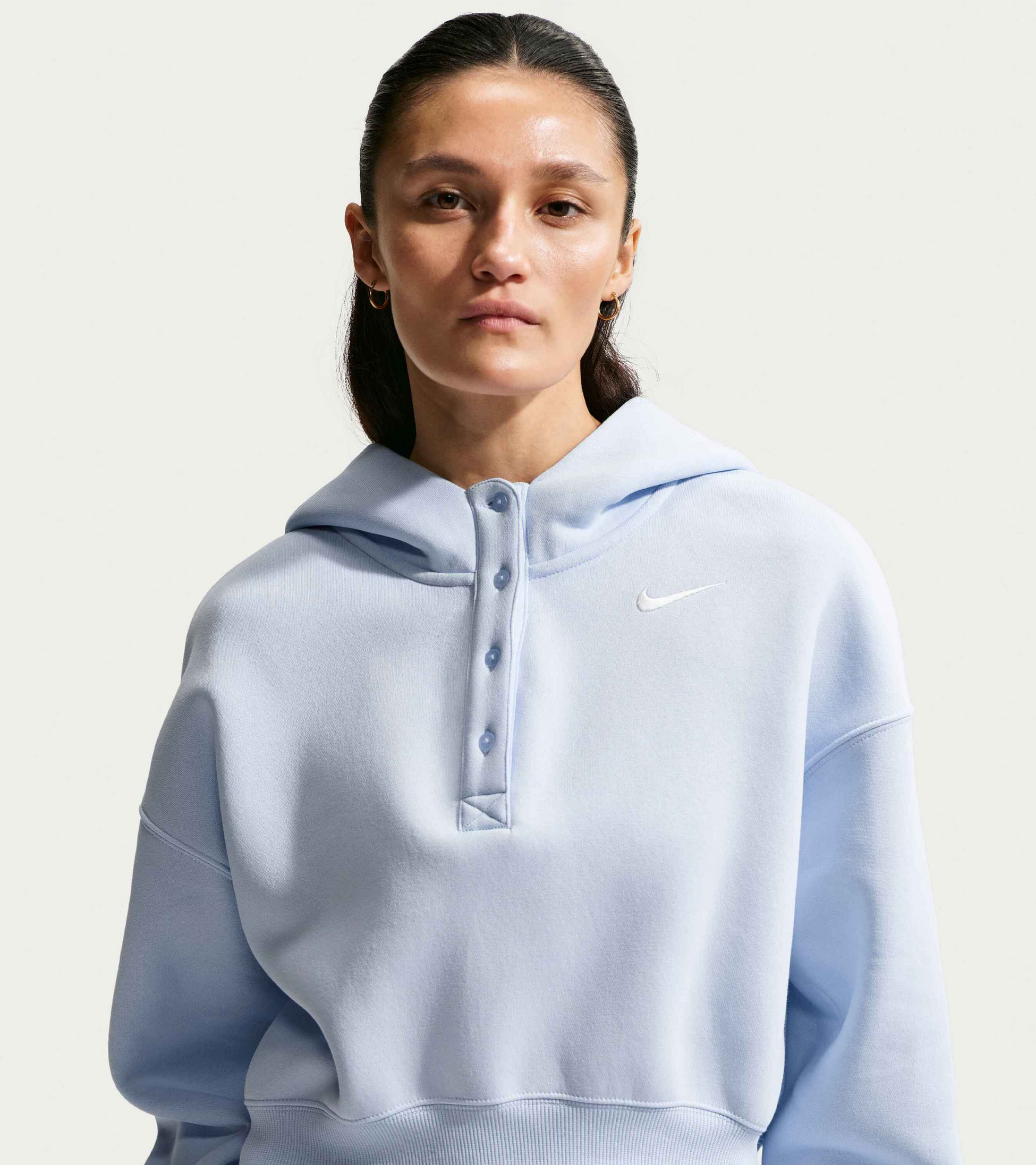 NIKE, Women's Oversized Cropped Henley Hoodie Sportswear Phoenix Fleece