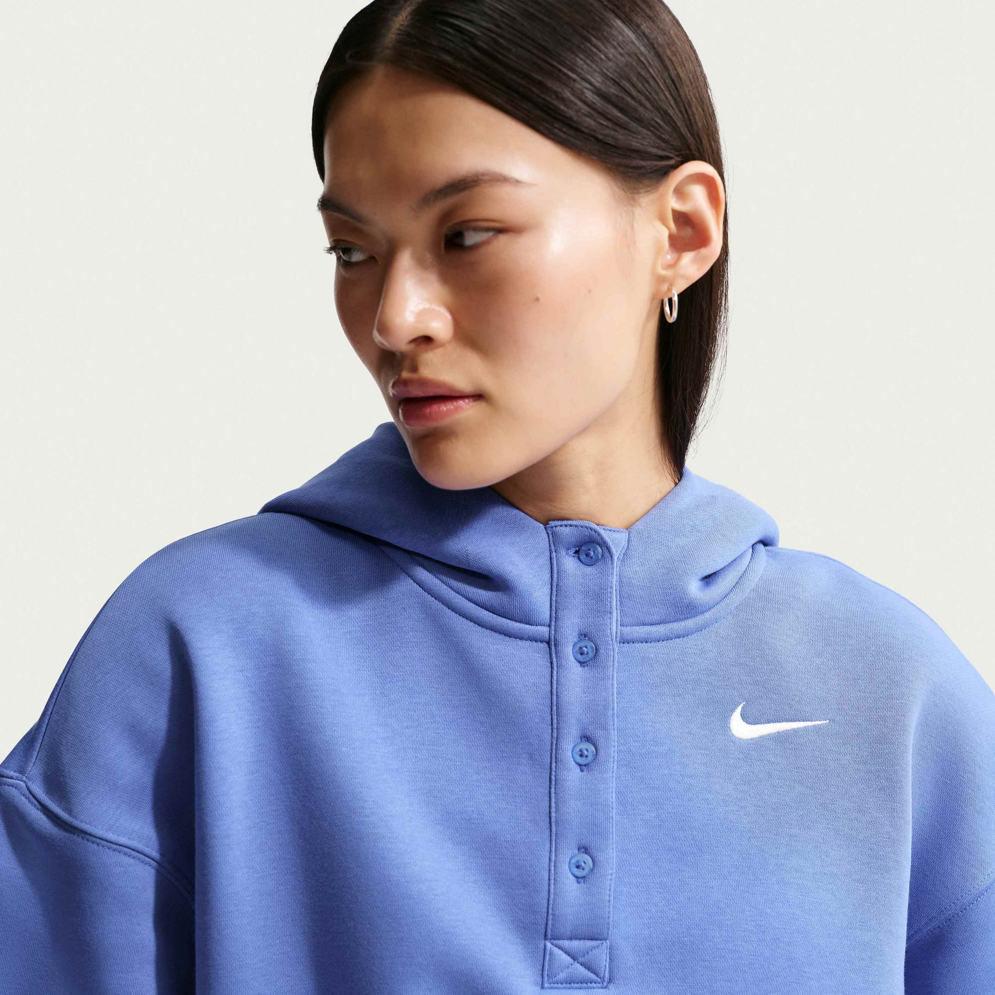 NIKE, Women's Oversized Cropped Henley Hoodie Sportswear Phoenix Fleece