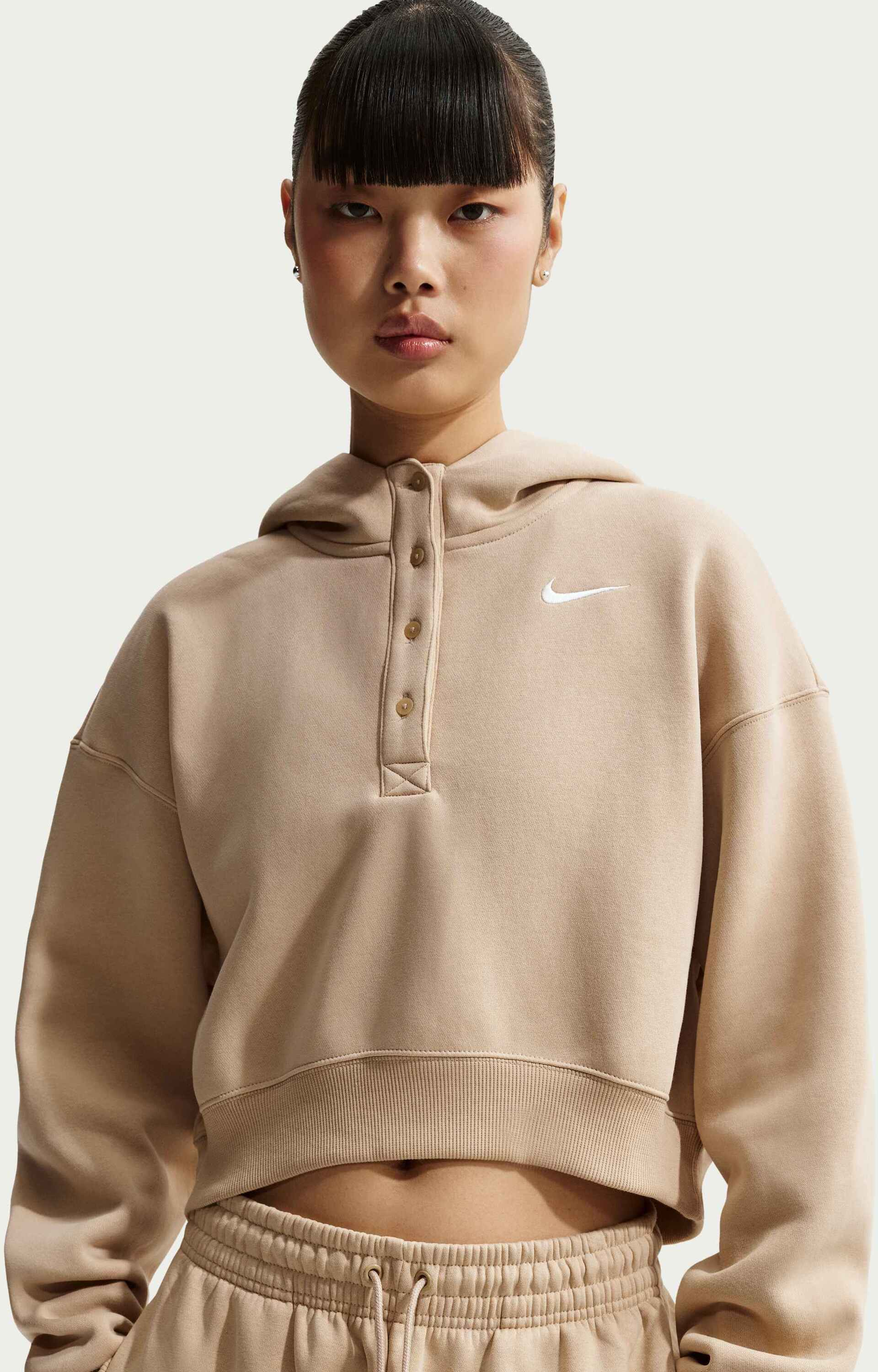 NIKE, Women's Oversized Cropped Henley Hoodie Sportswear Phoenix Fleece