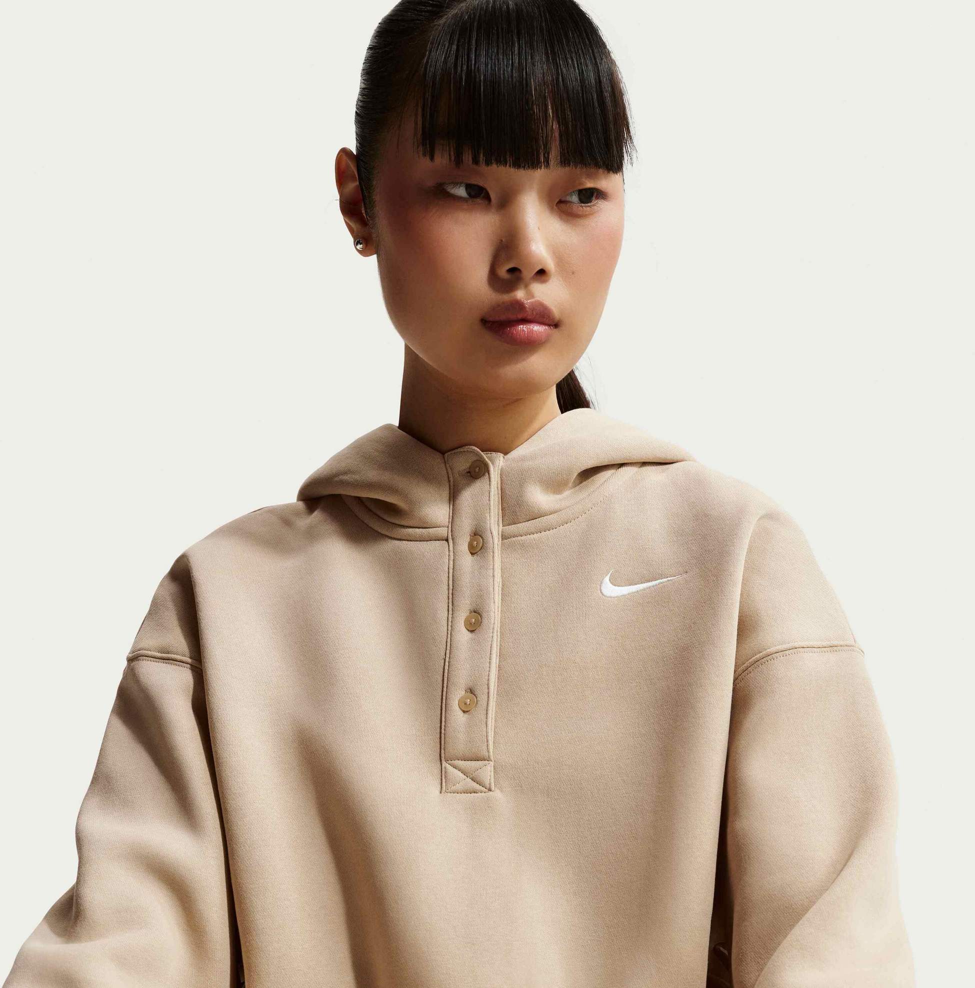 NIKE, Women's Oversized Cropped Henley Hoodie Sportswear Phoenix Fleece