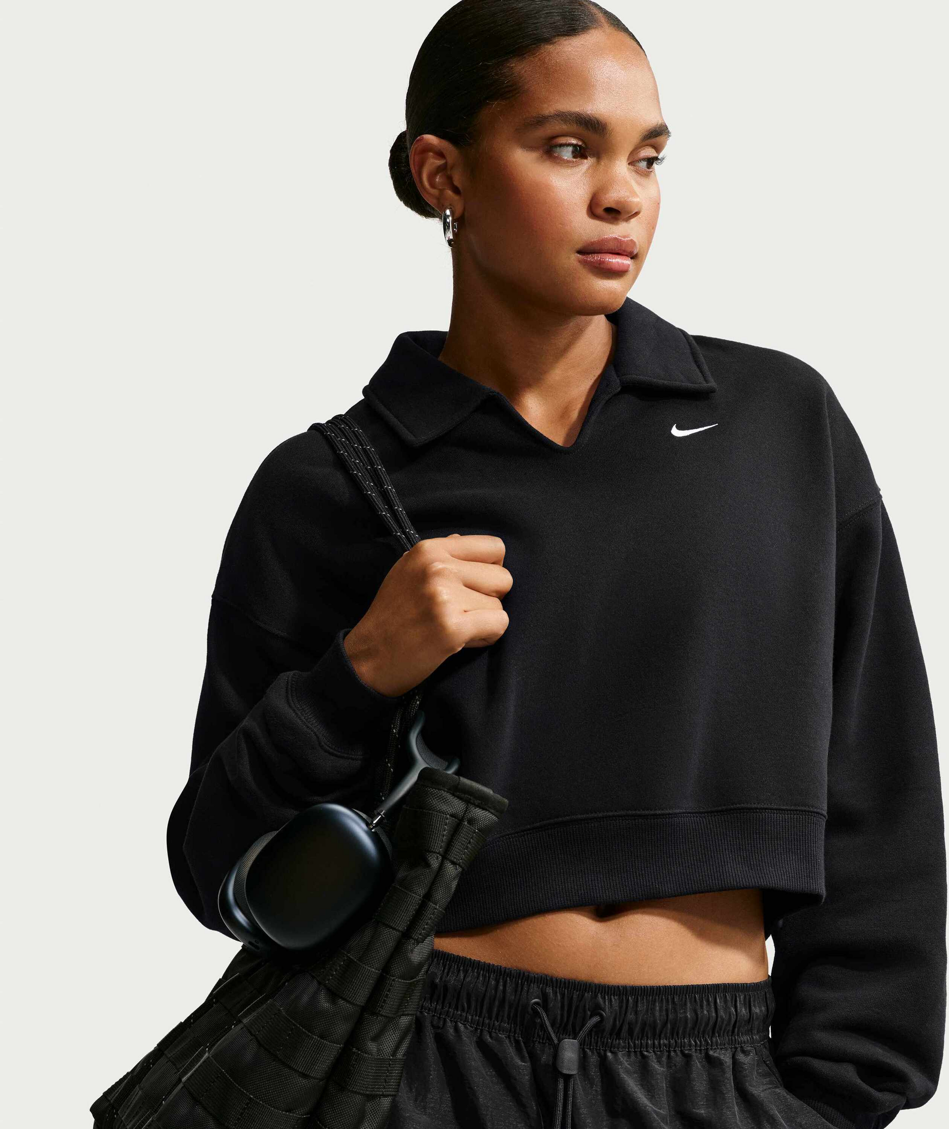 NIKE, Women's Oversized Cropped Polo Studio Fleece Medium Weight