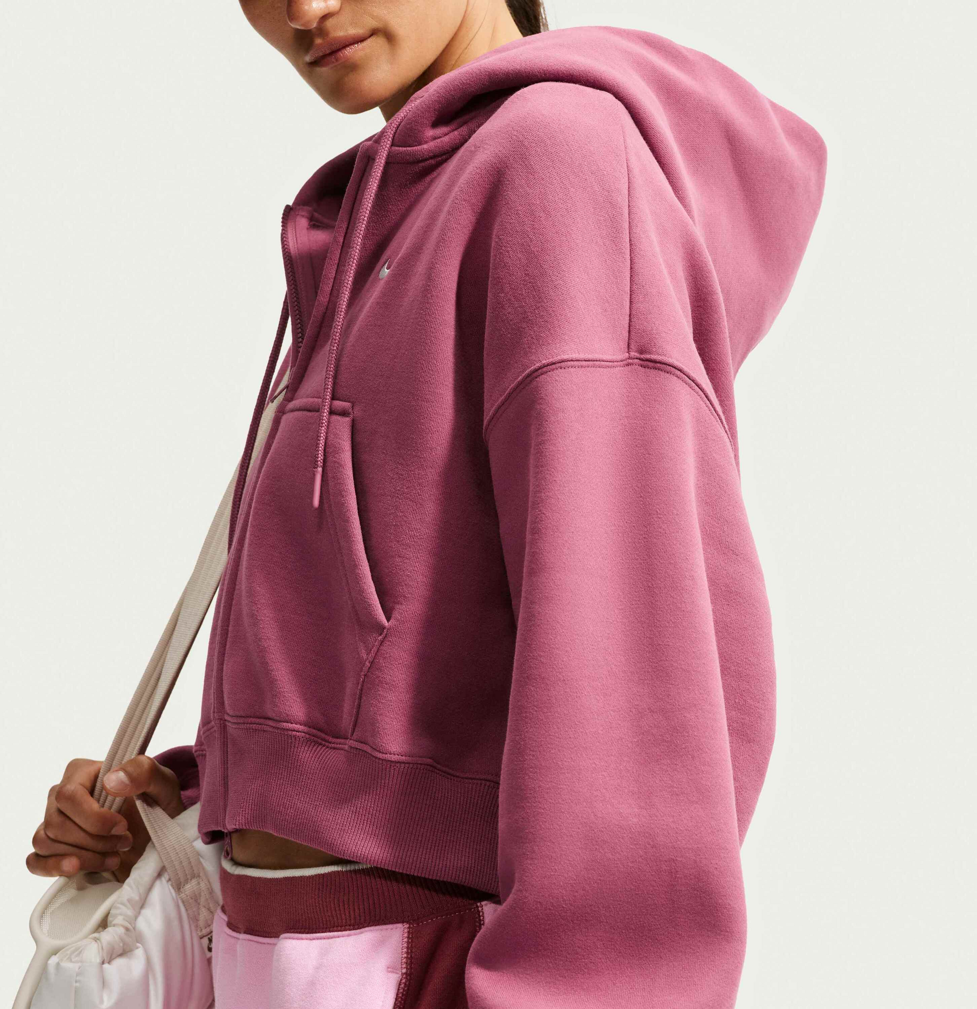 NIKE, Women's Oversized Full-zip Cropped Hoodie Studio Fleece Medium Weight