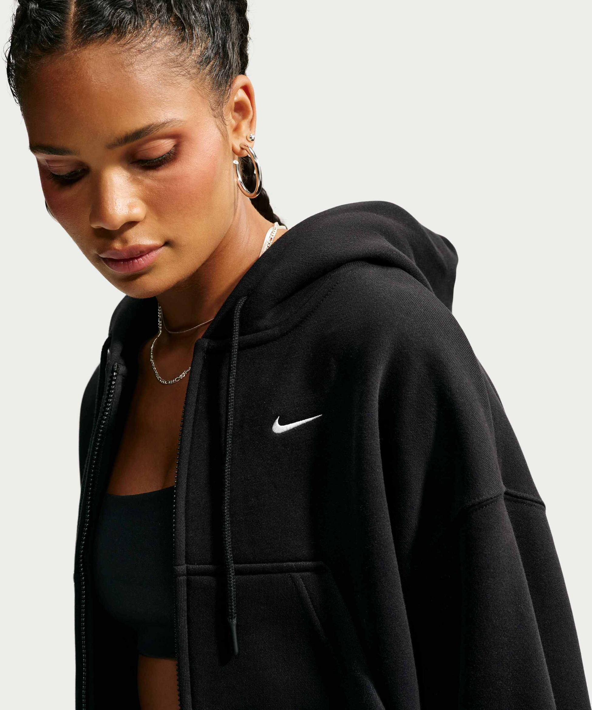 NIKE, Women's Oversized Full-zip Cropped Hoodie Studio Fleece Medium Weight