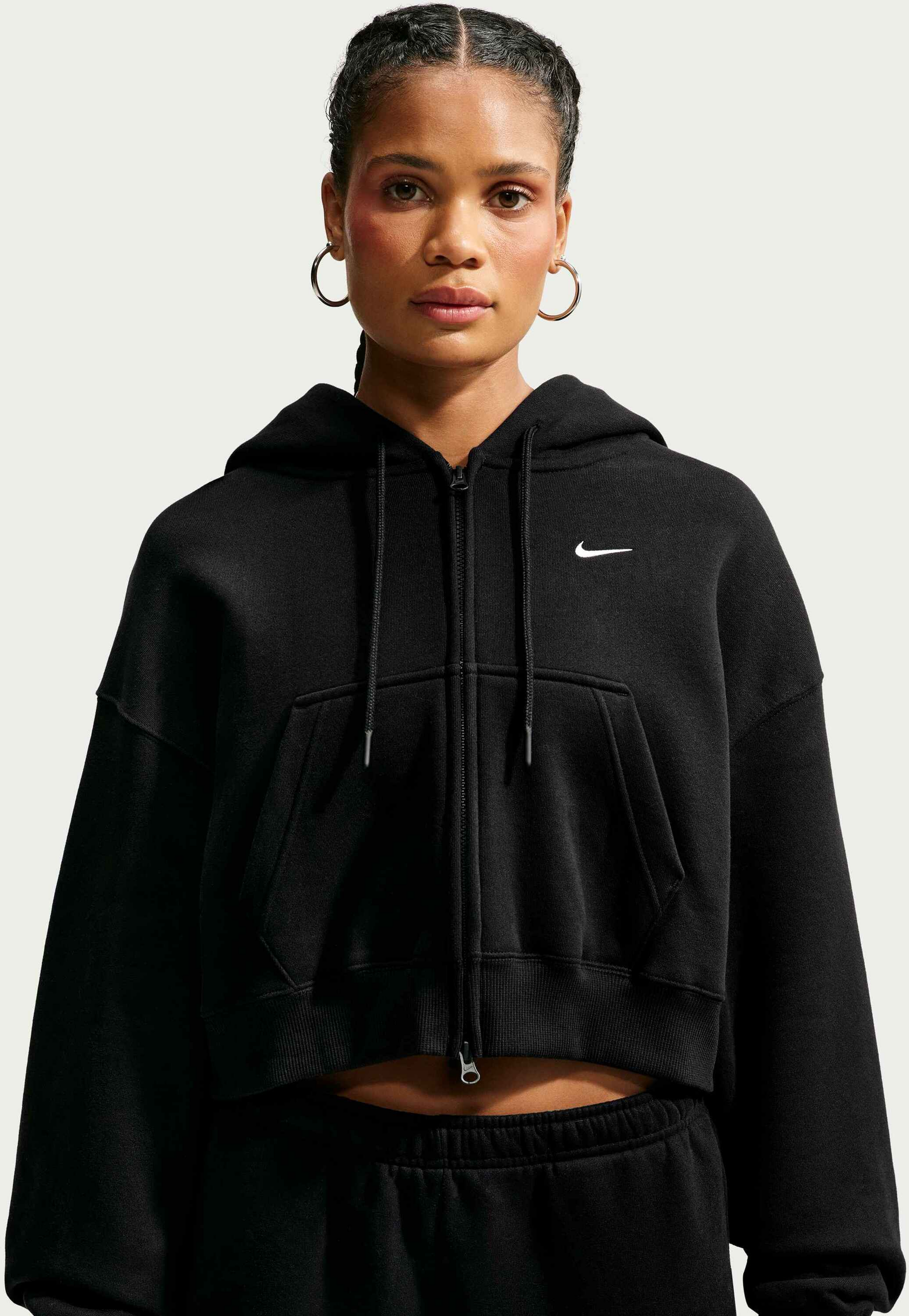 NIKE, Women's Oversized Full-zip Cropped Hoodie Studio Fleece Medium Weight