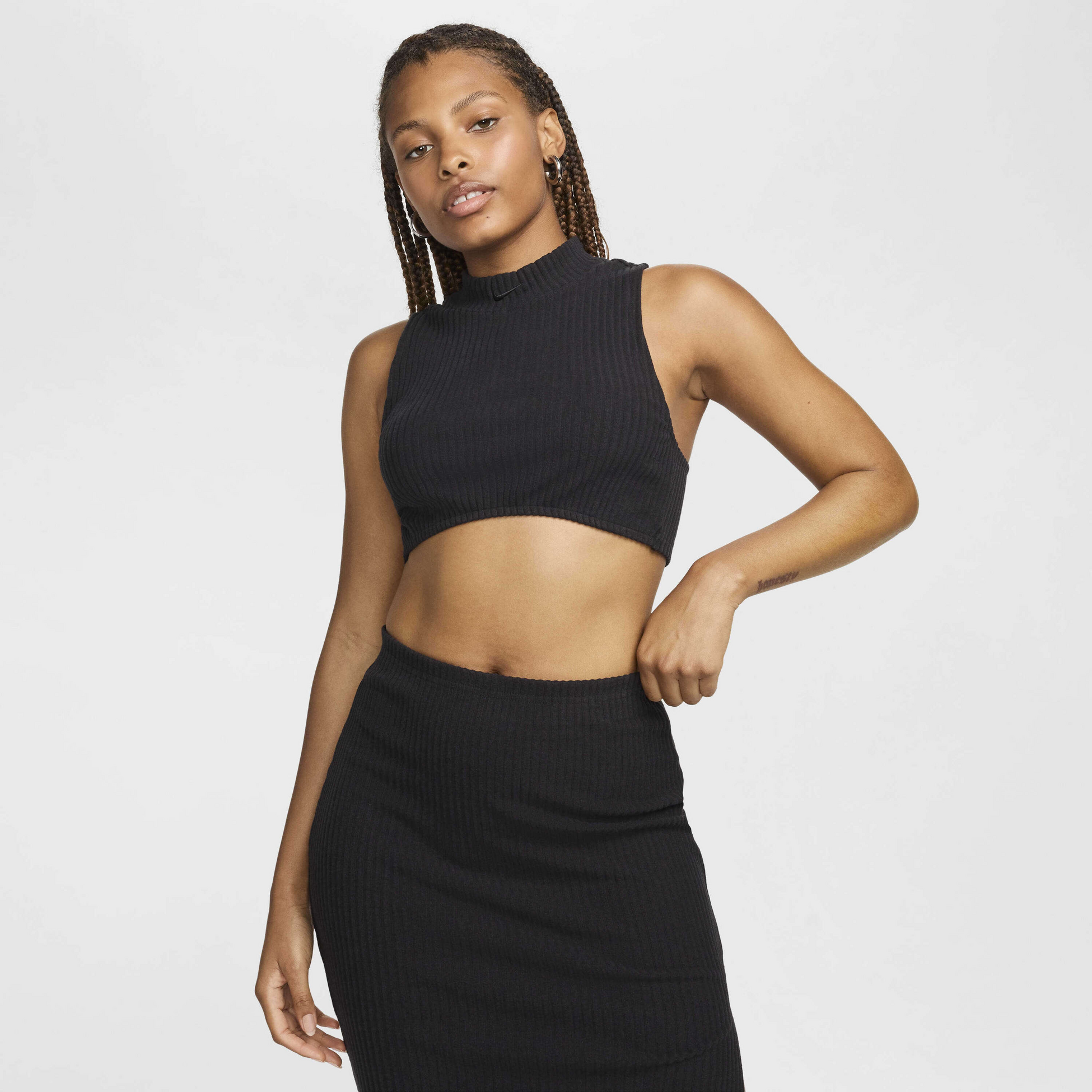 NIKE, Women's Tight Mock-neck Cropped Tank Top Sportswear Chill Rib