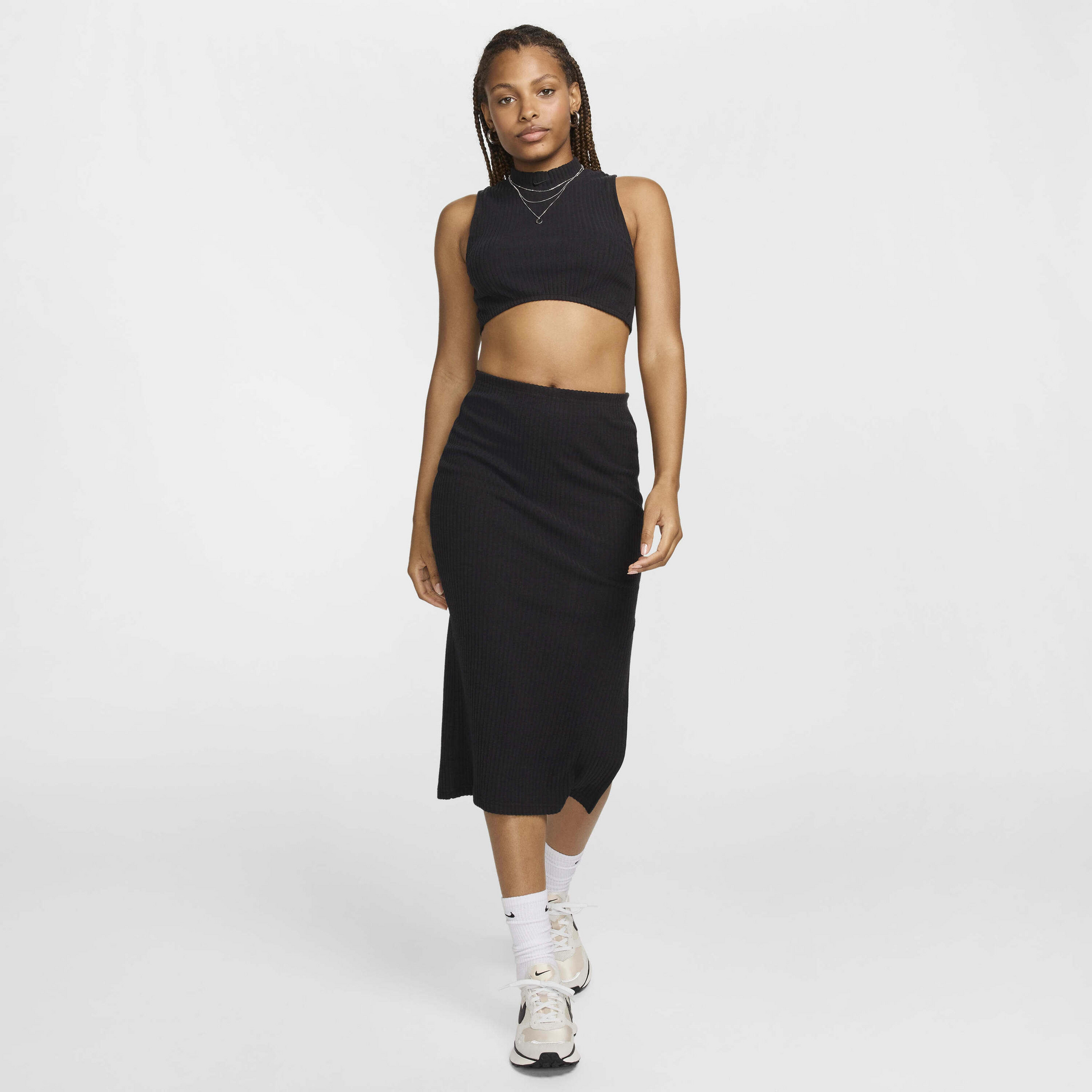 NIKE, Women's Tight Mock-neck Cropped Tank Top Sportswear Chill Rib