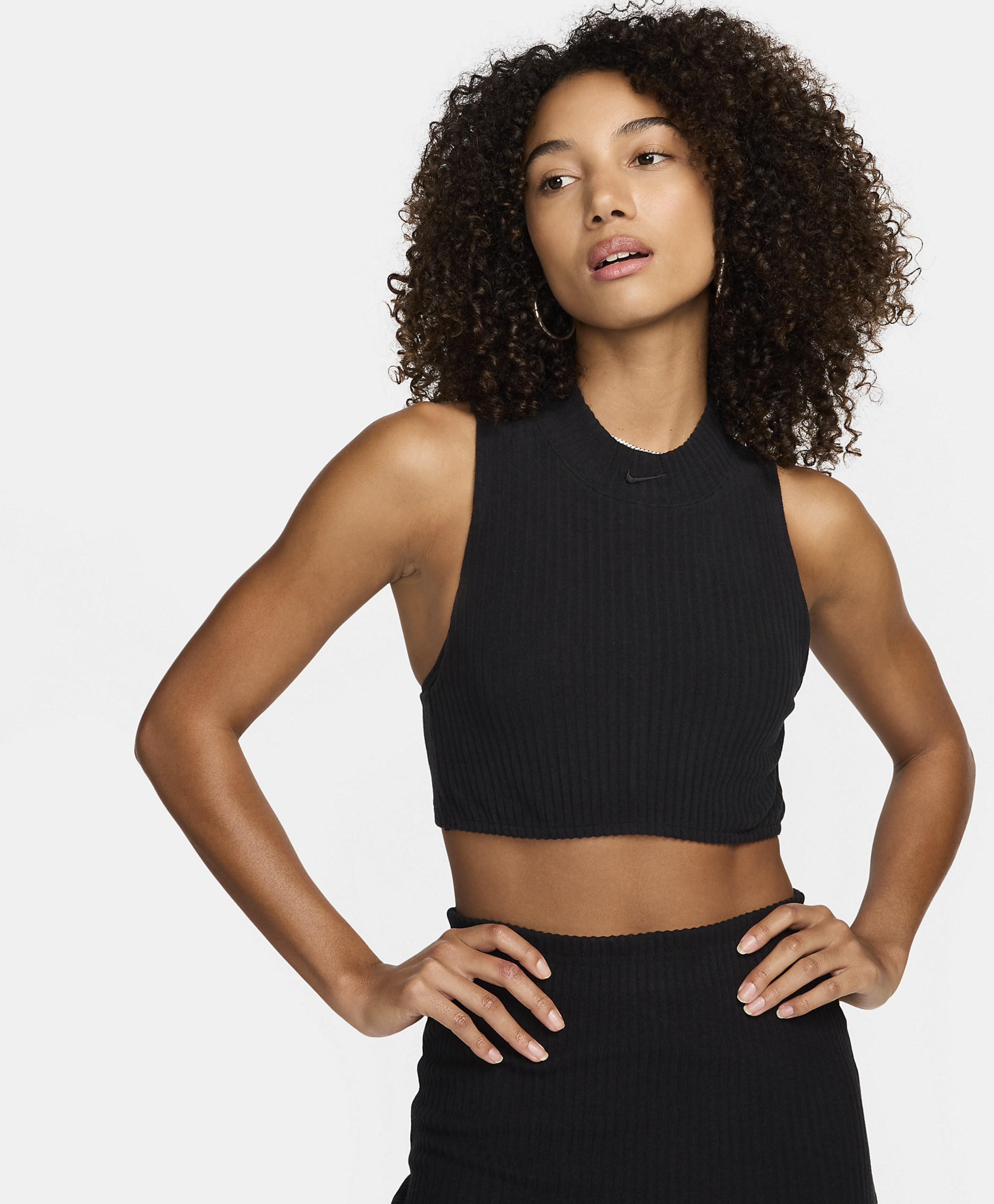 NIKE, Women's Tight Mock-neck Cropped Tank Top Sportswear Chill Rib