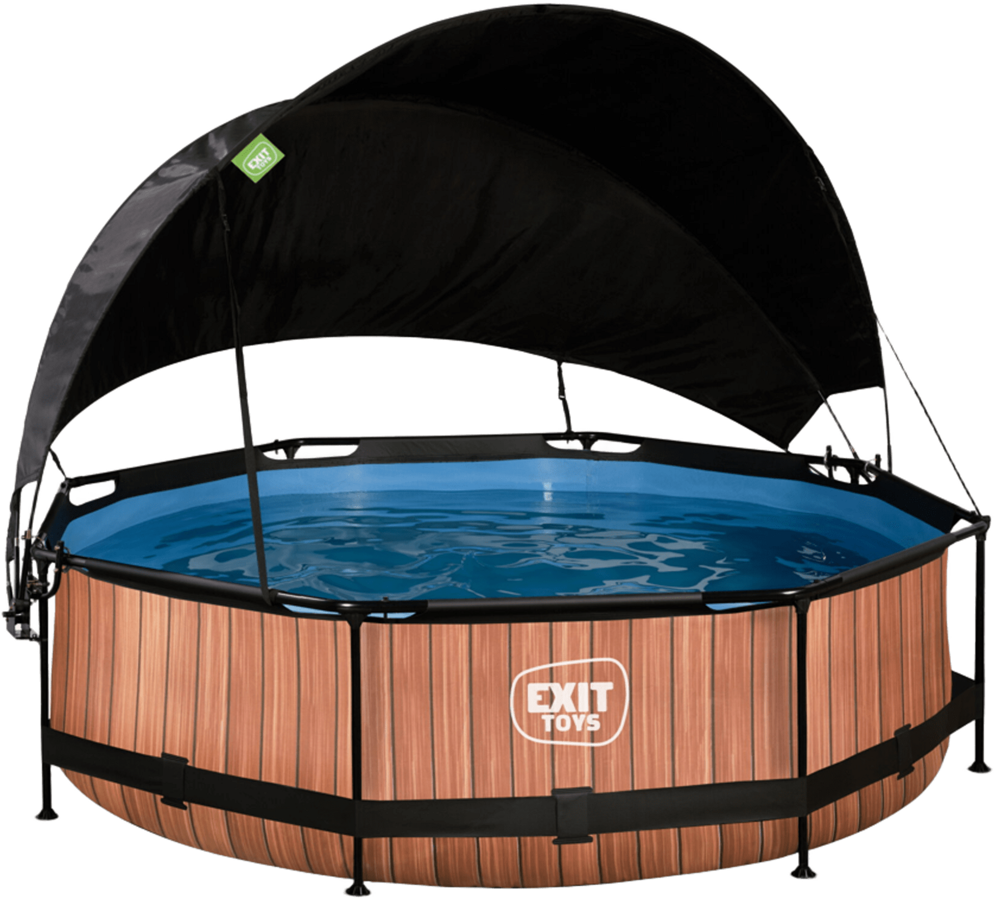 EXIT, Wood Pool &Oslash;300x76cm Med Filterpump Och Solsegel - Brun