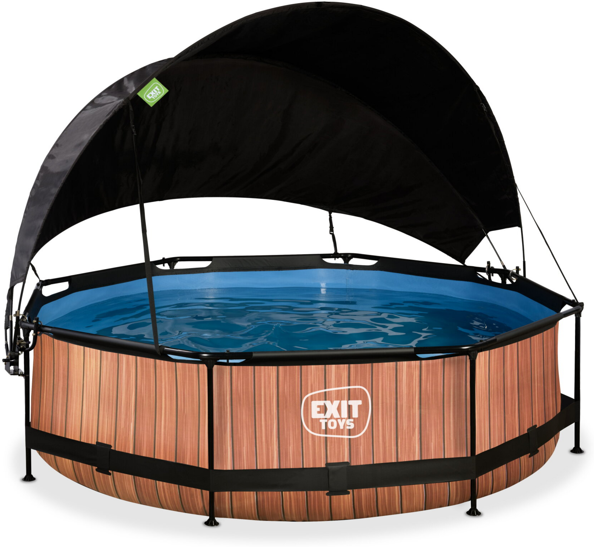 EXIT, Wood Pool &Oslash;300x76cm Med Filterpump Och Solsegel - Brun