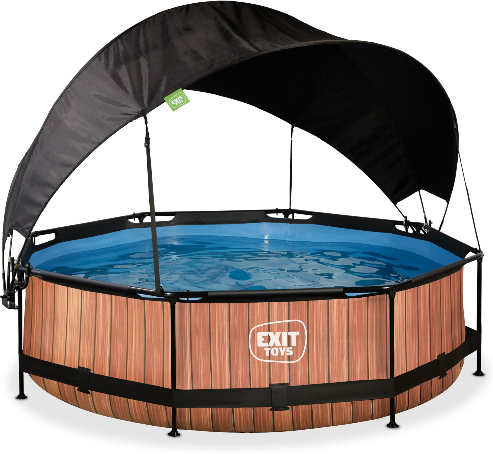 EXIT, Wood Pool &Oslash;300x76cm Med Filterpump Och Solsegel - Brun