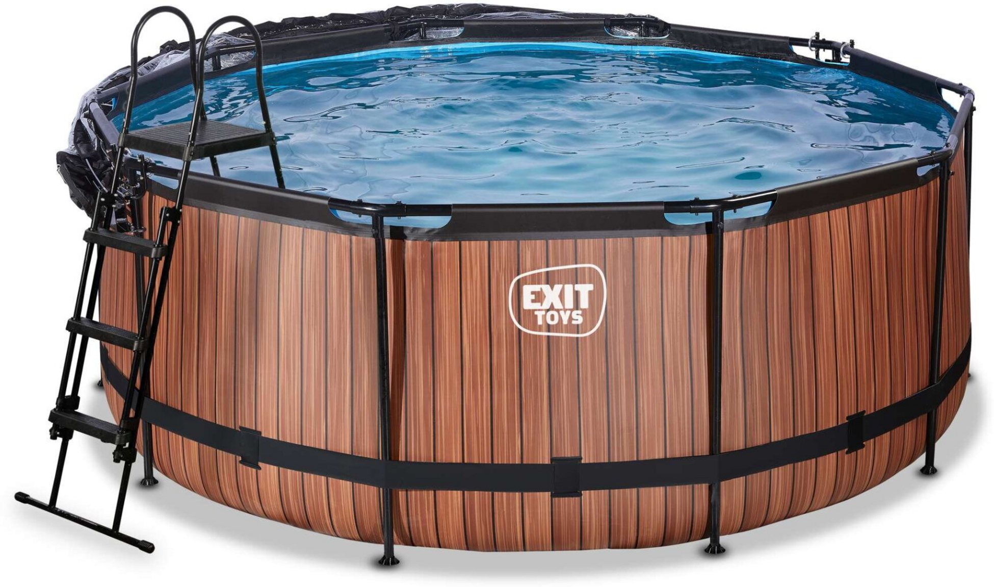 EXIT, Wood Pool &Oslash;360x122cm Med Sandfilterpump Och Tak Och V&auml;rmepump - Brun