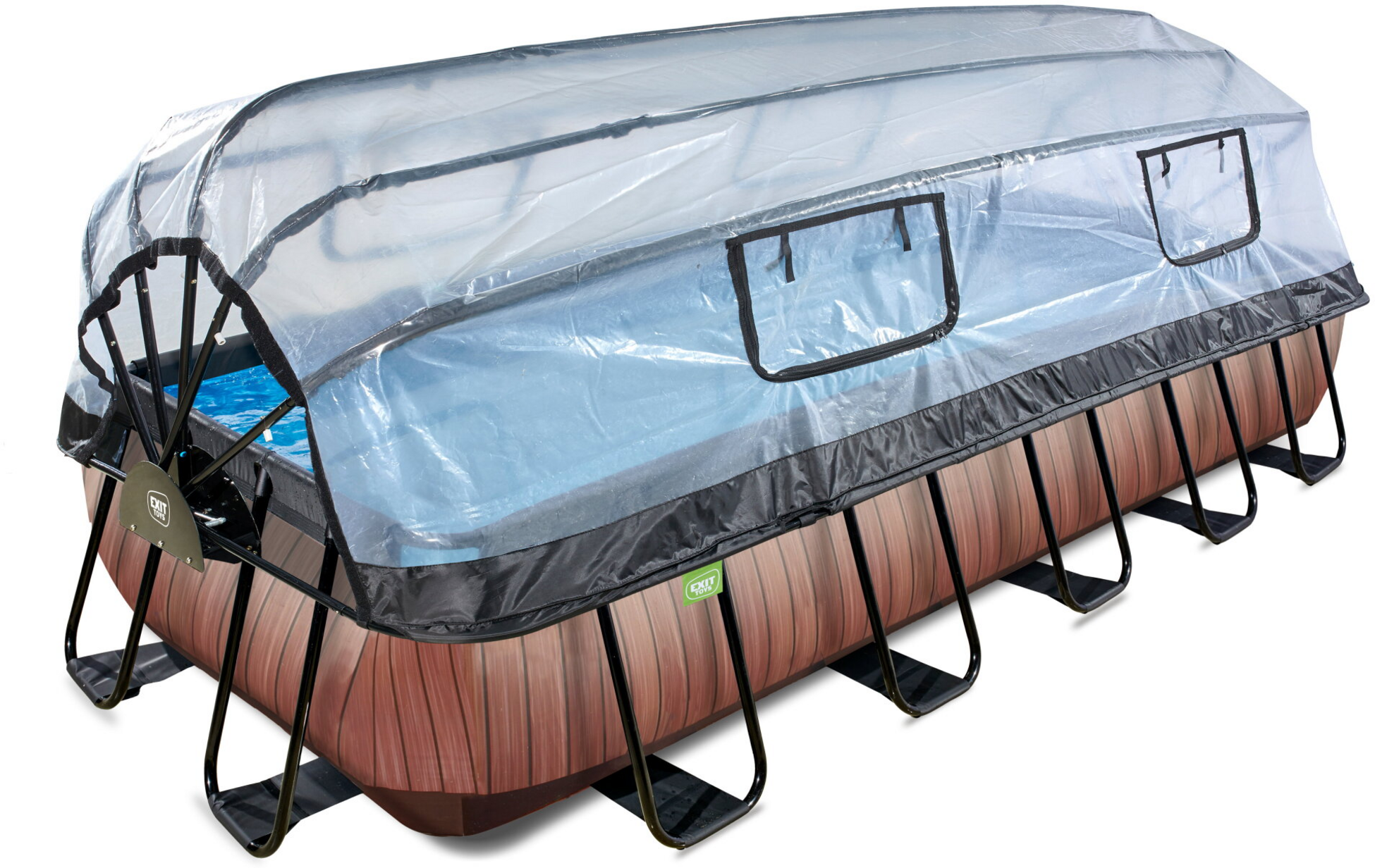 EXIT, Wood Pool 540x250x100cm Med Sandfilterpump Och Tak - Brun