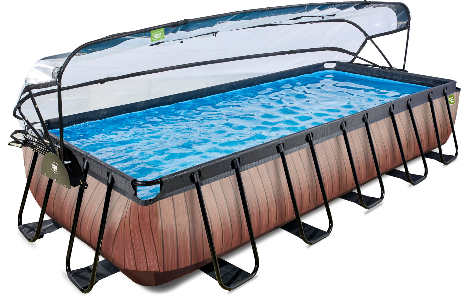 EXIT, Wood Pool 540x250x100cm Med Sandfilterpump Och Tak - Brun