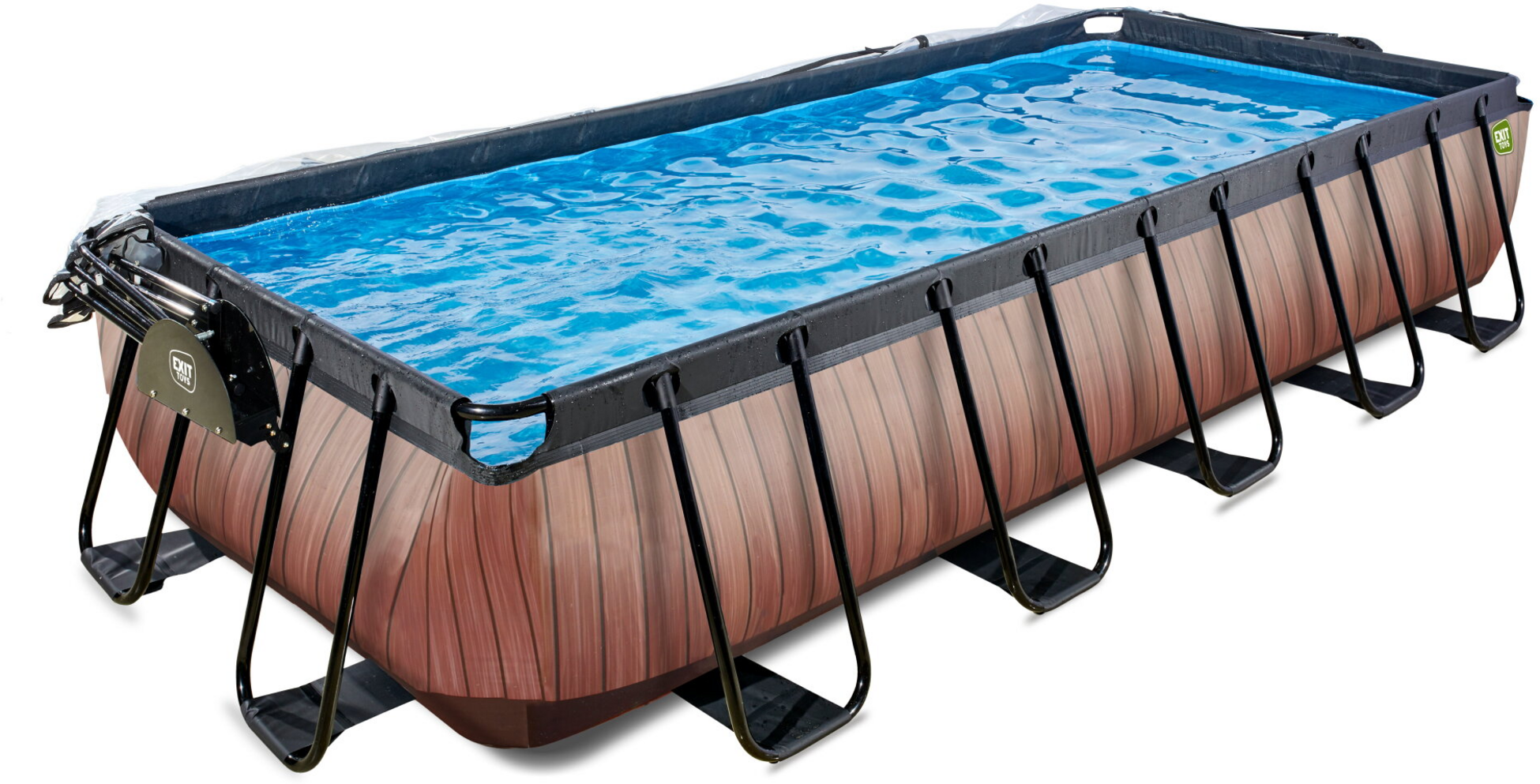 EXIT, Wood Pool 540x250x100cm Med Sandfilterpump Och Tak - Brun
