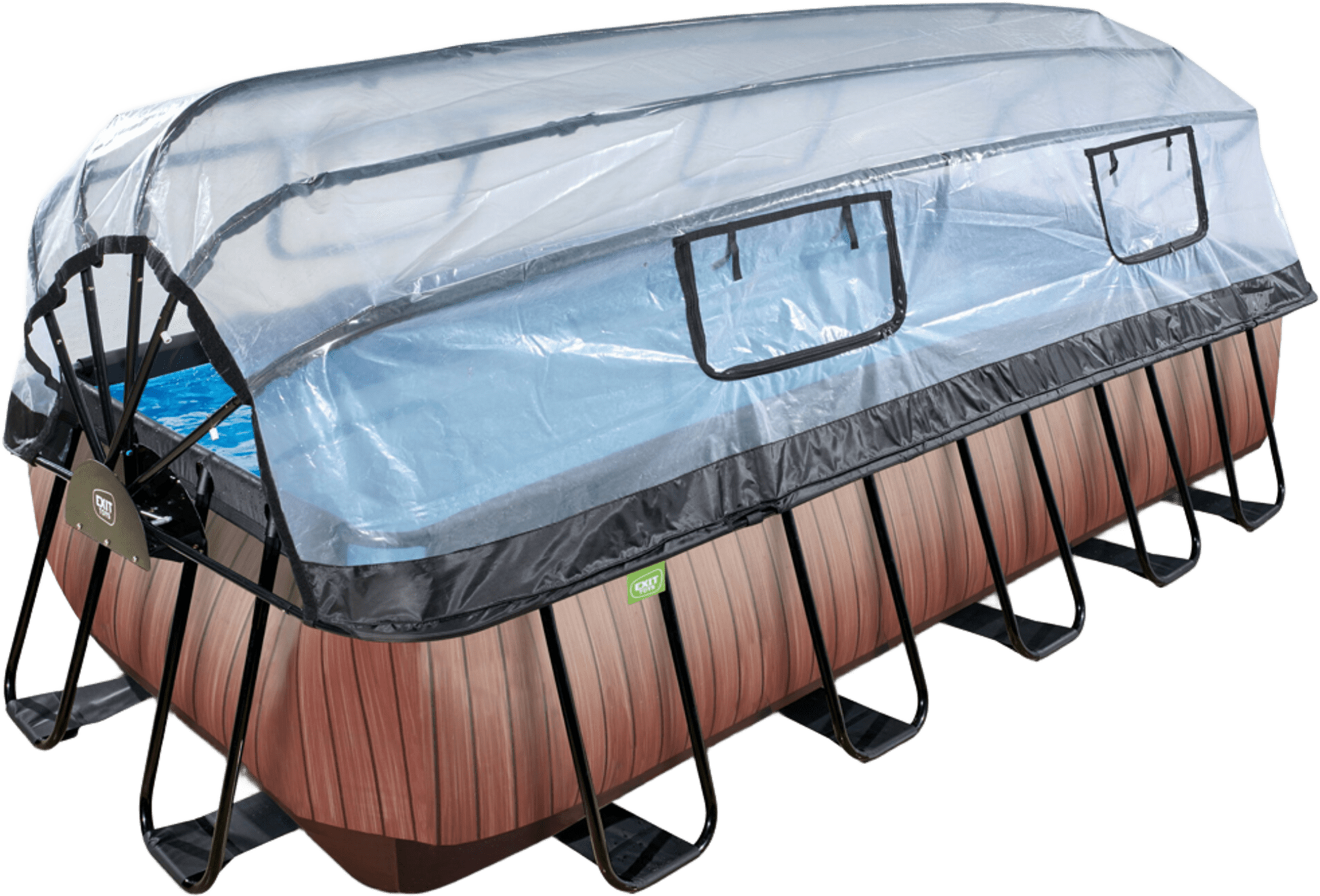 EXIT, Wood Pool 540x250x122cm Med Sandfilterpump Och Tak Och V&auml;rmepump - Brun
