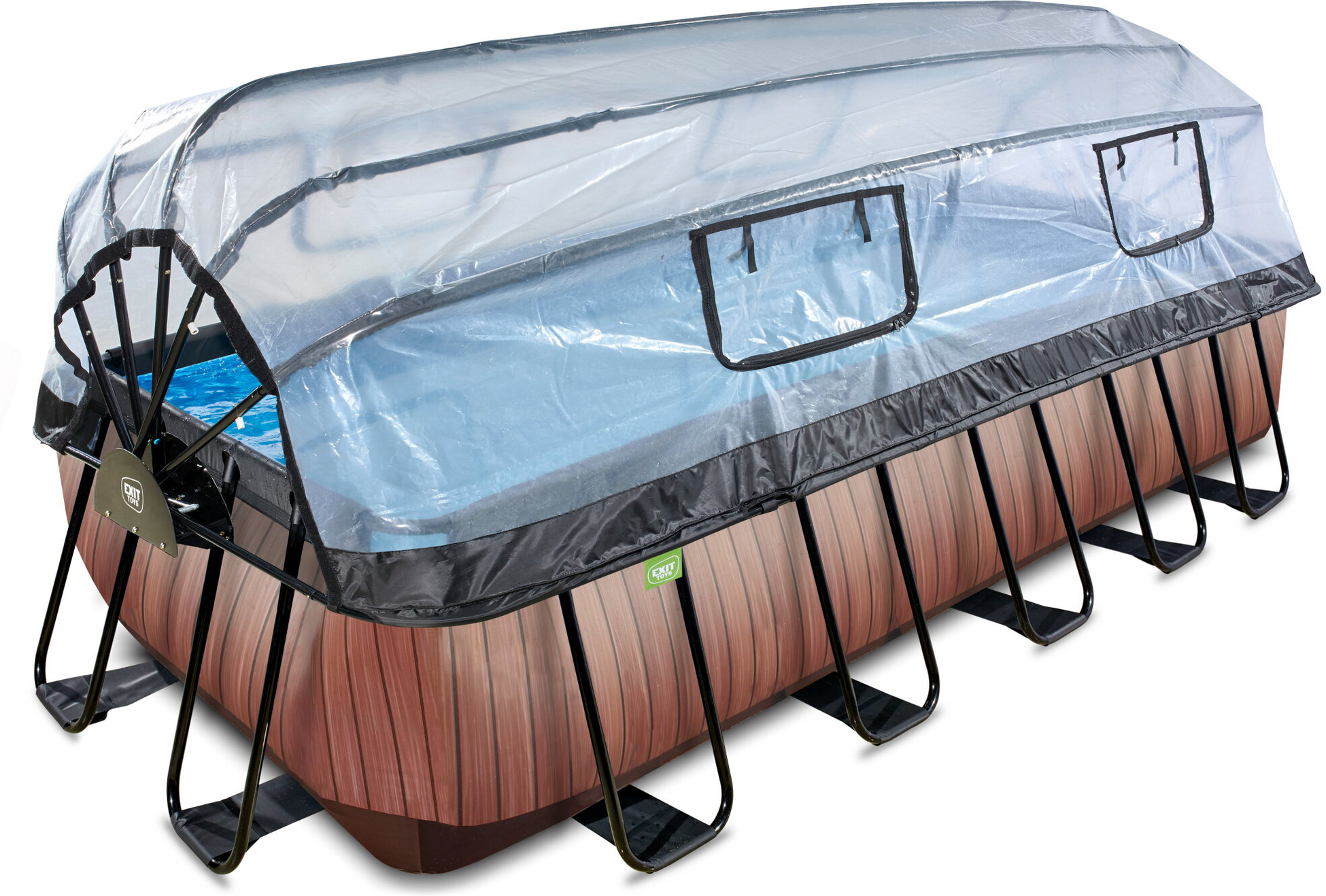 EXIT, Wood Pool 540x250x122cm Med Sandfilterpump Och Tak Och V&auml;rmepump - Brun