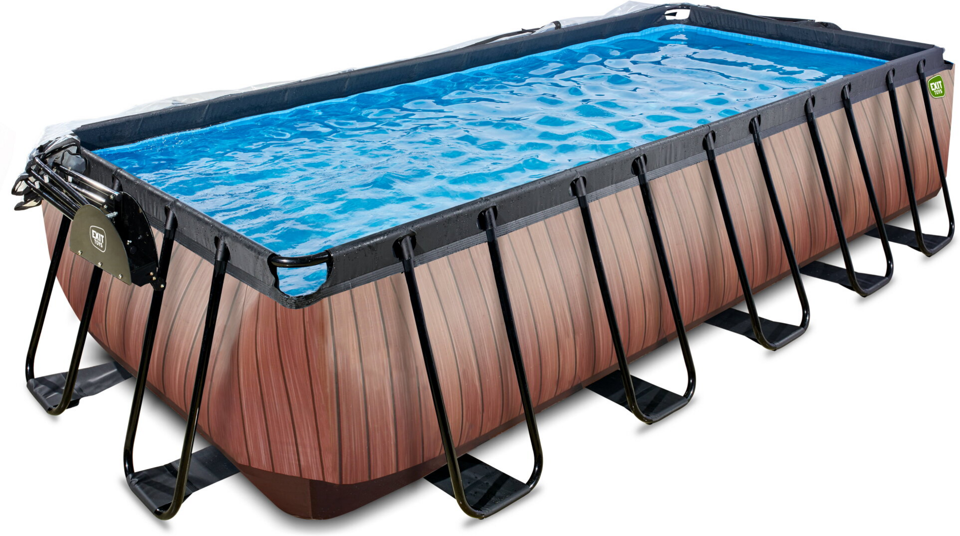EXIT, Wood Pool 540x250x122cm Med Sandfilterpump Och Tak Och V&auml;rmepump - Brun