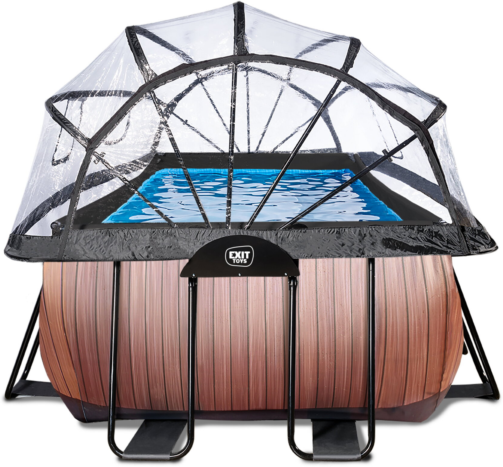 EXIT, Wood Pool 540x250x122cm Med Sandfilterpump Och Tak Och V&auml;rmepump - Brun