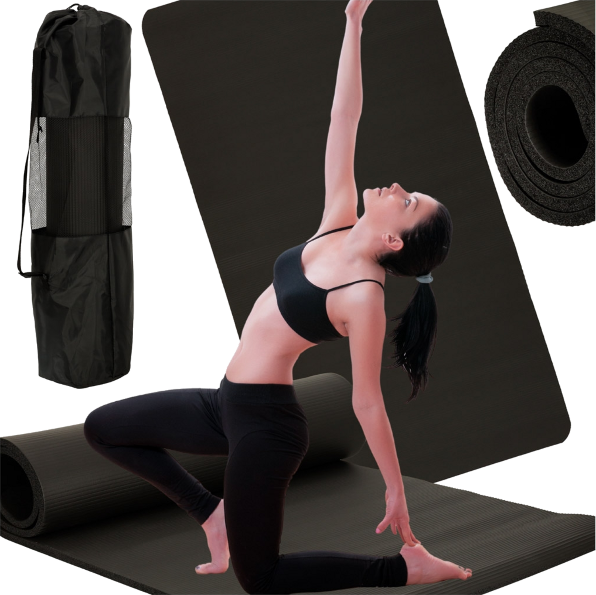 B2X, Yoga Exercise Mat Thick 185x80x1.5 Cm Black