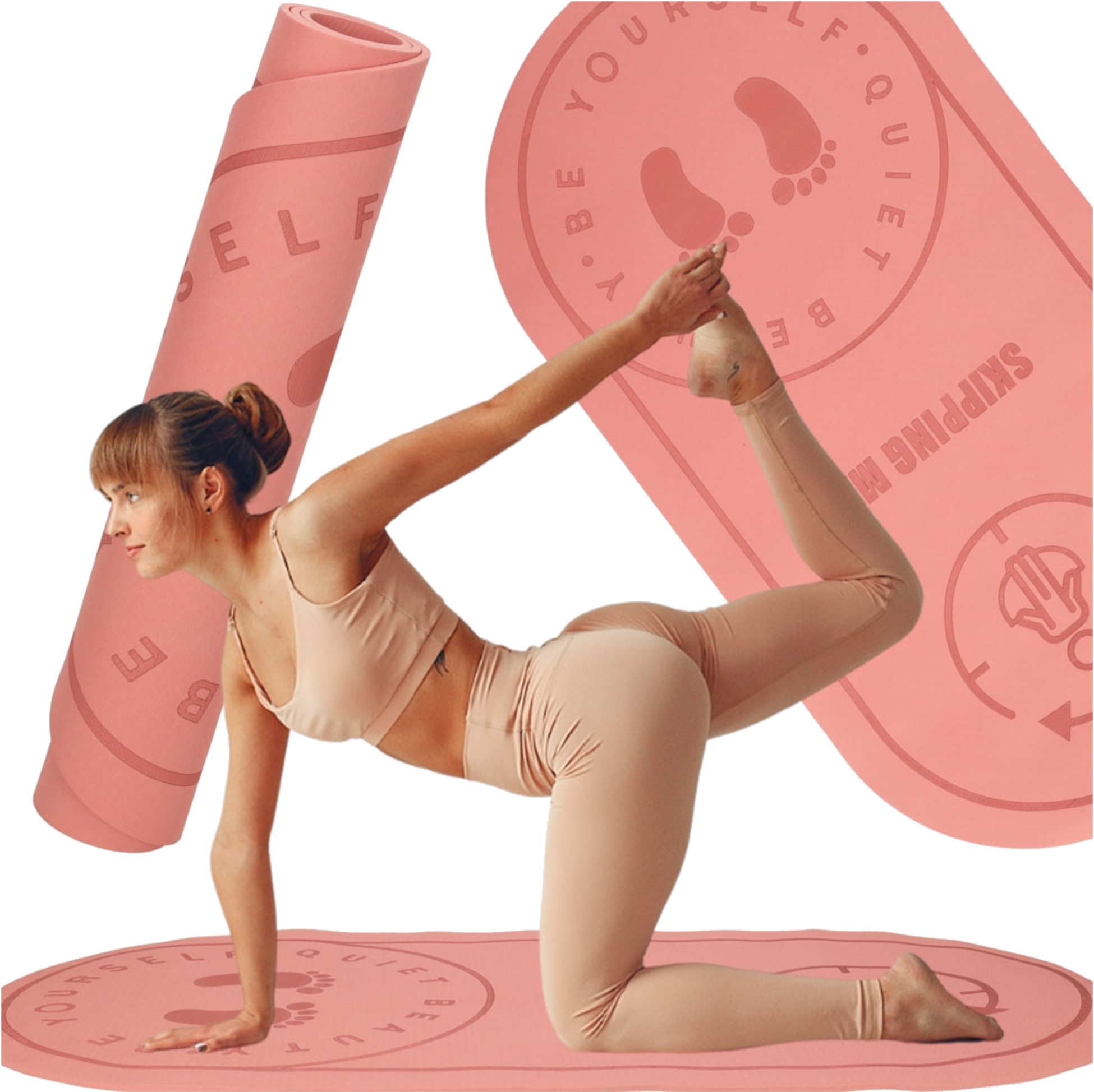 B2X, Yoga Jumping Exercise Mat Soundproofing Non-slip 127x63x0.6 Cm Pink