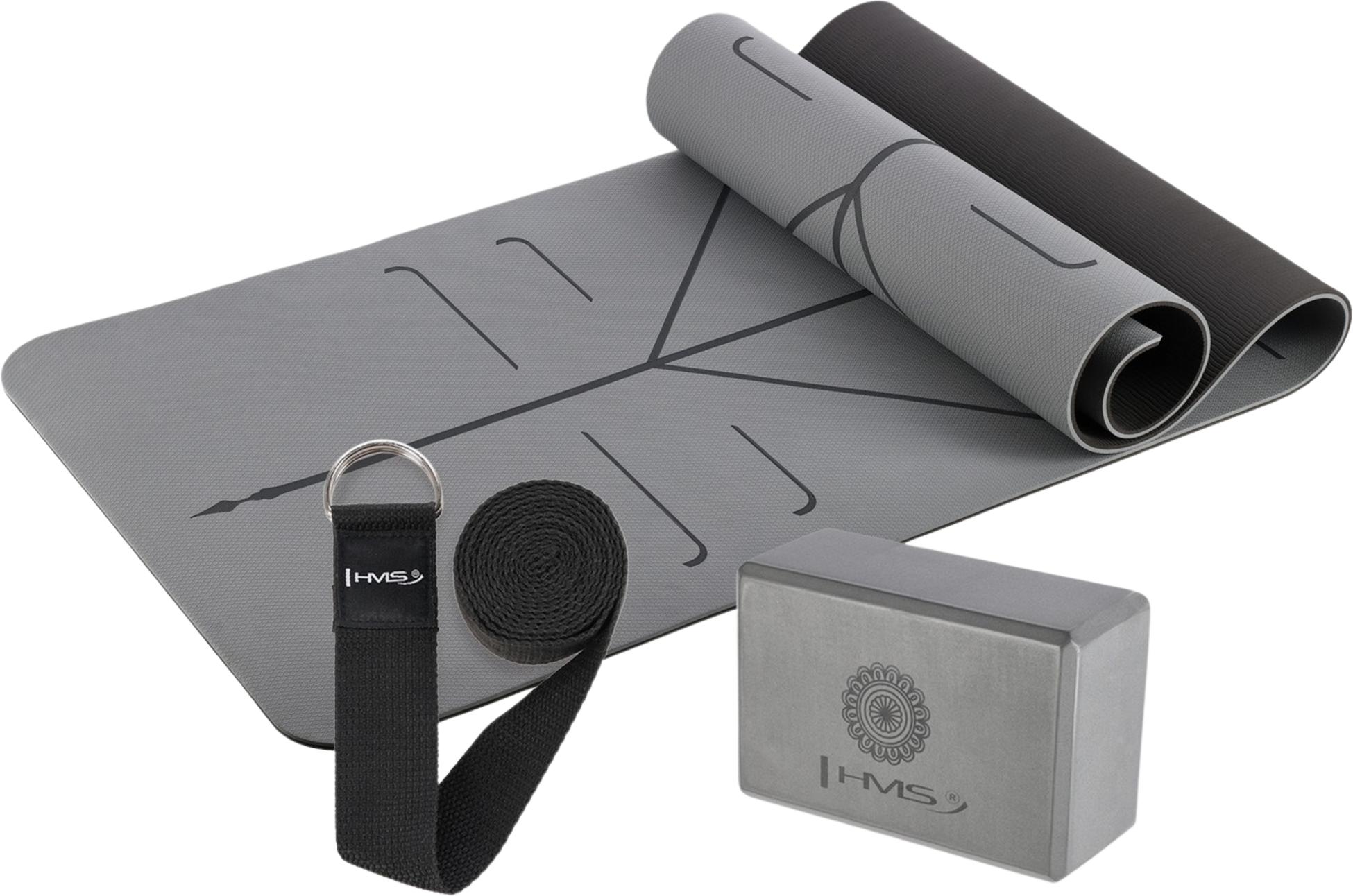 NORTHIX, Yoga Set &ndash; Gray Tpe Mat, Block, Strap